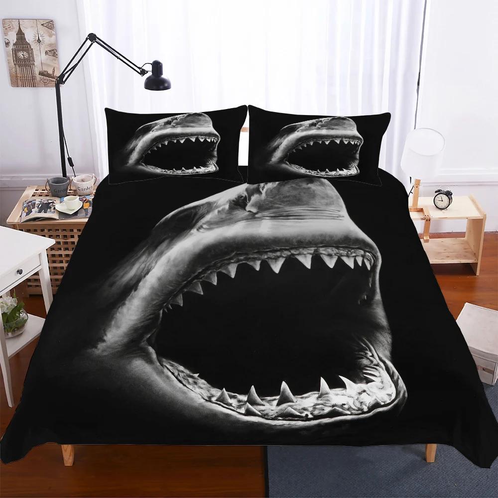 Quilt Cover Set Dropshipping Black Retro Bedding Sets Thick 2/3piece/set Shark Bedclothes Luxury King Size Comforter Set Hot