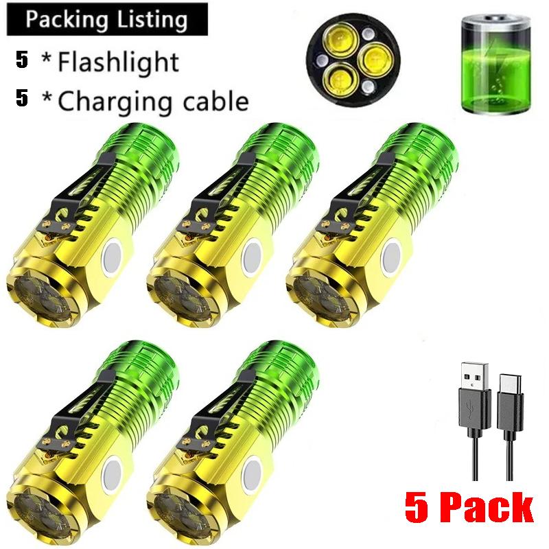 Mini LED Flashlight with Pocket Clip Type-C Rechargeable Magnetic Torch 5 Modes Waterproof Light for Outdoor Camping Hiking Use