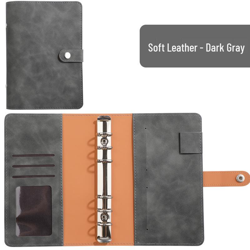 A6 Macaroon Leather Notebook Binder with 12 Refillable Zipper Pockets for Bills and Coins