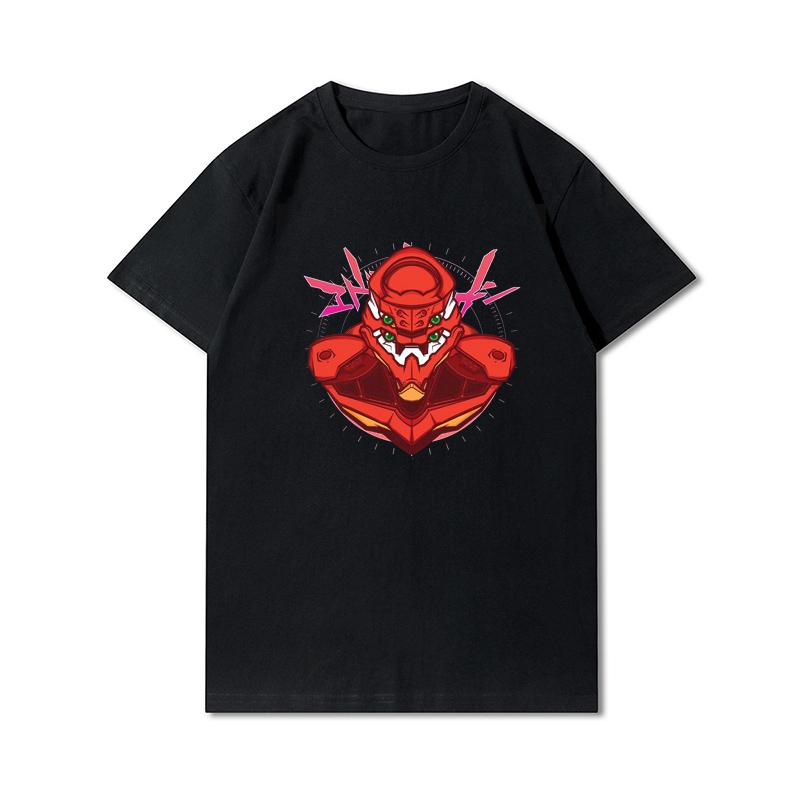 Pánská trička s potiskem Evangelion nadměrných velikostí Bavlněné topy Letní Anime Neformální Černá trička