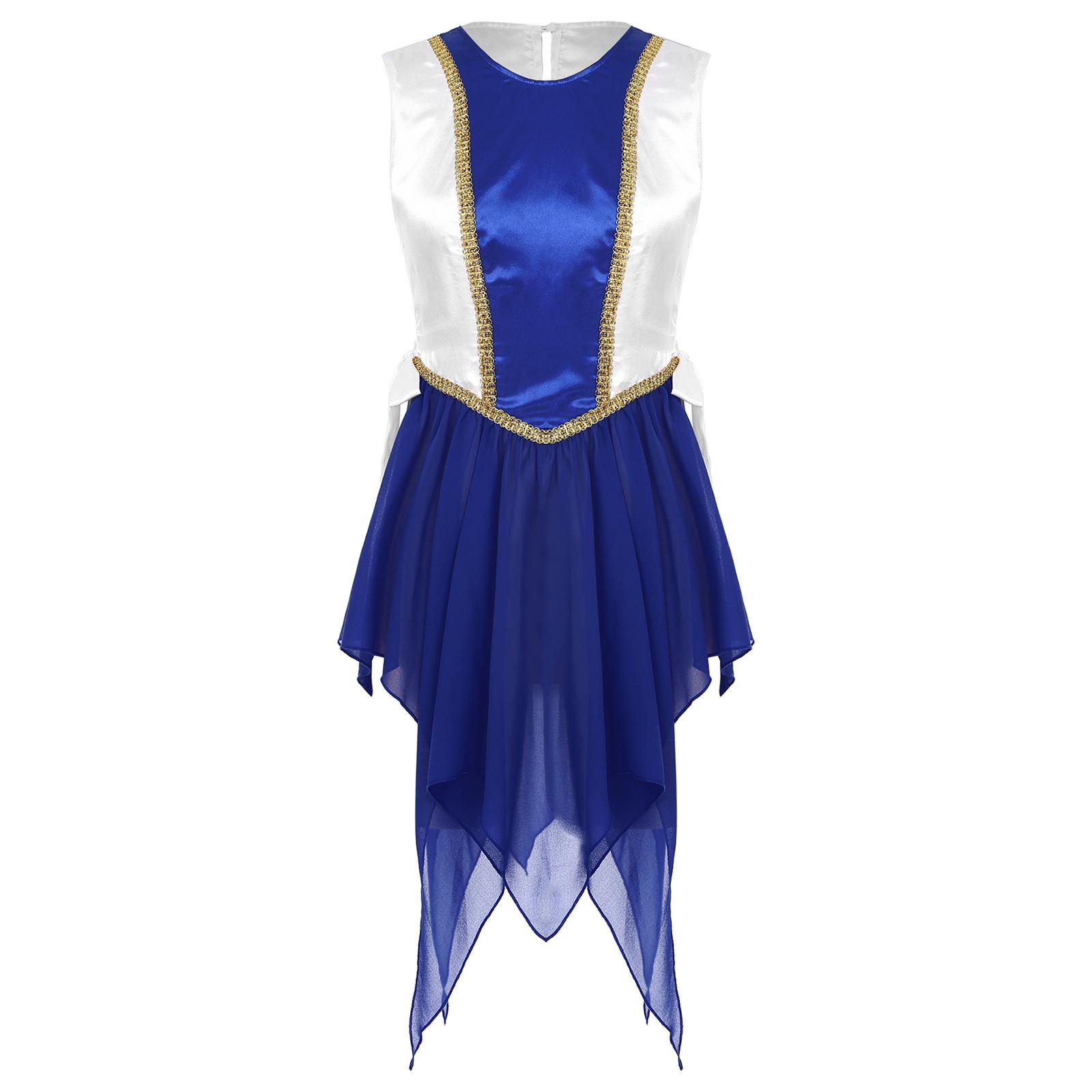 

Женская литургическая танцевальная туника с боковыми разрезами, шнуровкой, цветным дизайном и неровным подолом, костюм для богослужения S синий