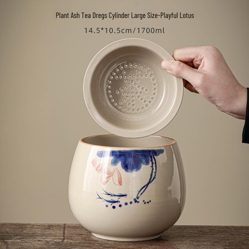 Large Ceramic Tea Waste Jar with Filter - Desktop Trash Can for Tea Dregs & Water Disposal