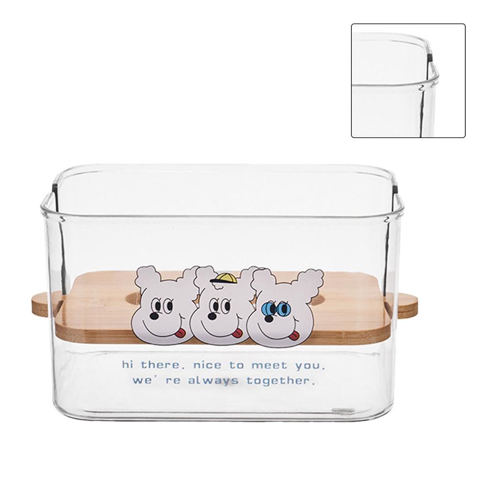 Tissue Holder with Wood Lid Liftable Plastic Facial Paper Box Transparent Napkin Storage Box Type 2