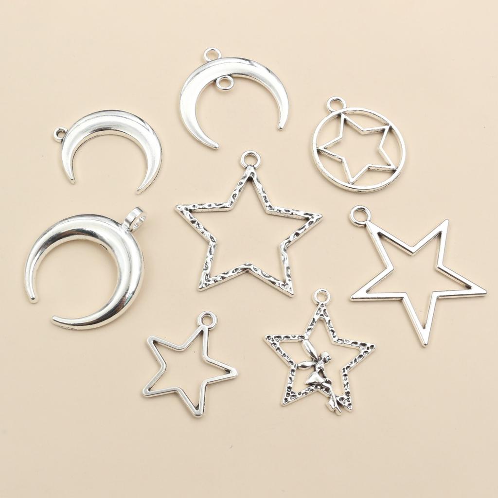 20 Stück Antik Versilbert Mond Stern Handgefertigt Anhänger Metall DIY Schmuckherstellung Zubehör Fundstücke Halskette Armband