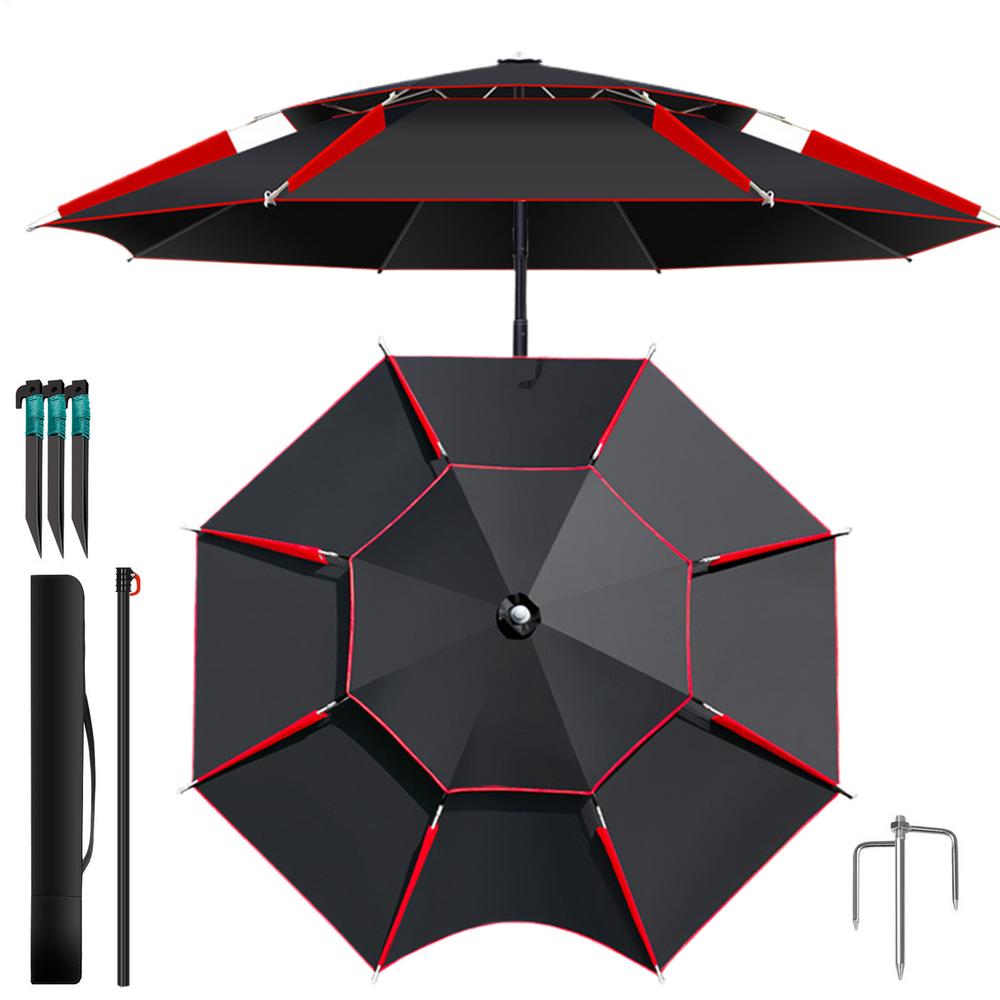 Double Fishing Sun Umbrella With Storage Carry Case 360-Degree Rotation Fishing Canopy Waterproof Sunscreen Fishing Umbrella