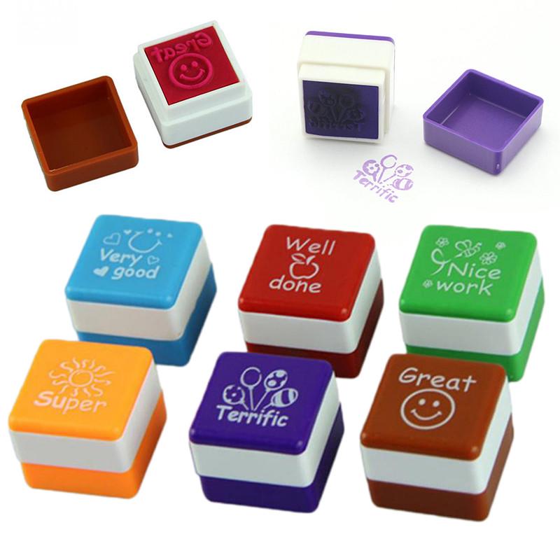 6pcs Square Shaped Stamps Specified ABS Teachers Comments Cute Cartoon