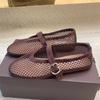 Leisure Fishing Net Flat Ballet Shoes Made Of Genuine Leather With A Straight Cut And Perforated Breathable Mary Jane Single