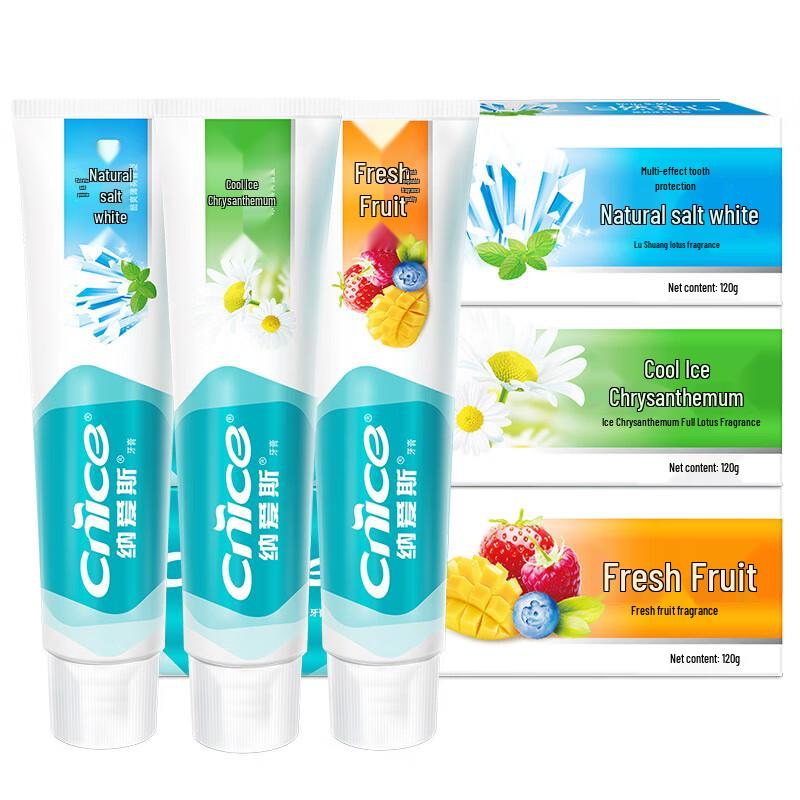 

Nice Nutritional Toothpaste 3-Pack (Fresh Fruit, Ice Chrysanthemum, Salt White)