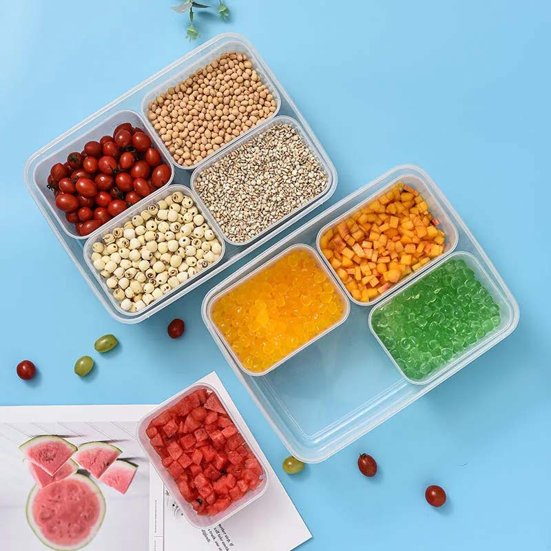 4 Compartments Fresh-keeping Box Storage Refrigerator Freezer Container Microwave Heating Plastic Box Food Grade PP Vegetable Fruit Sealed Box