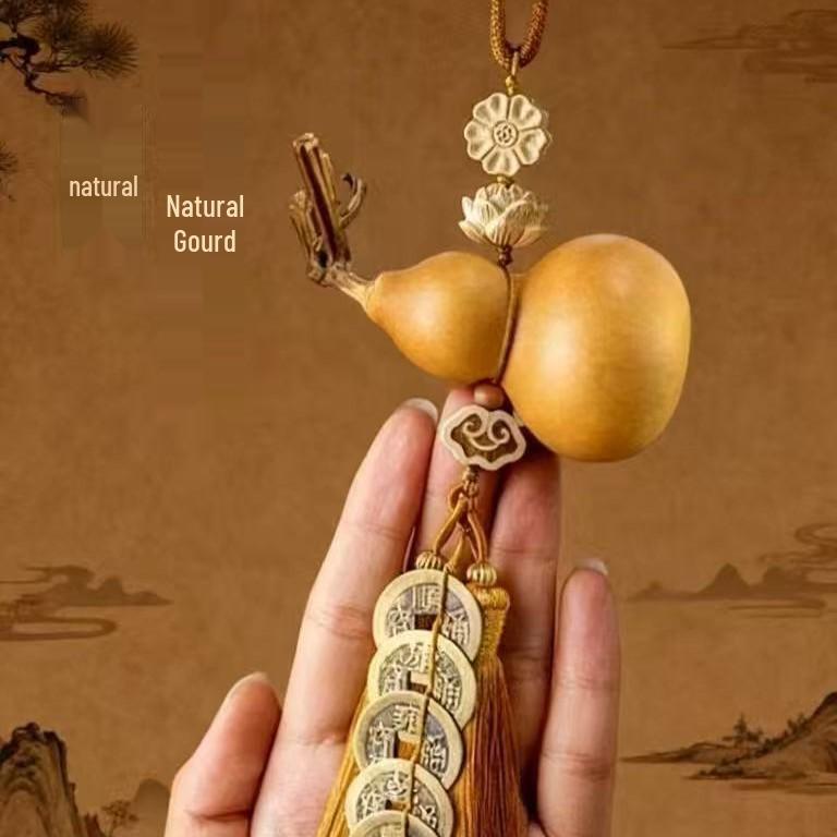 

Natural Gourd Door Pendant with Open and Closed-Mouth Gourd & Five Emperor Coins Decoration