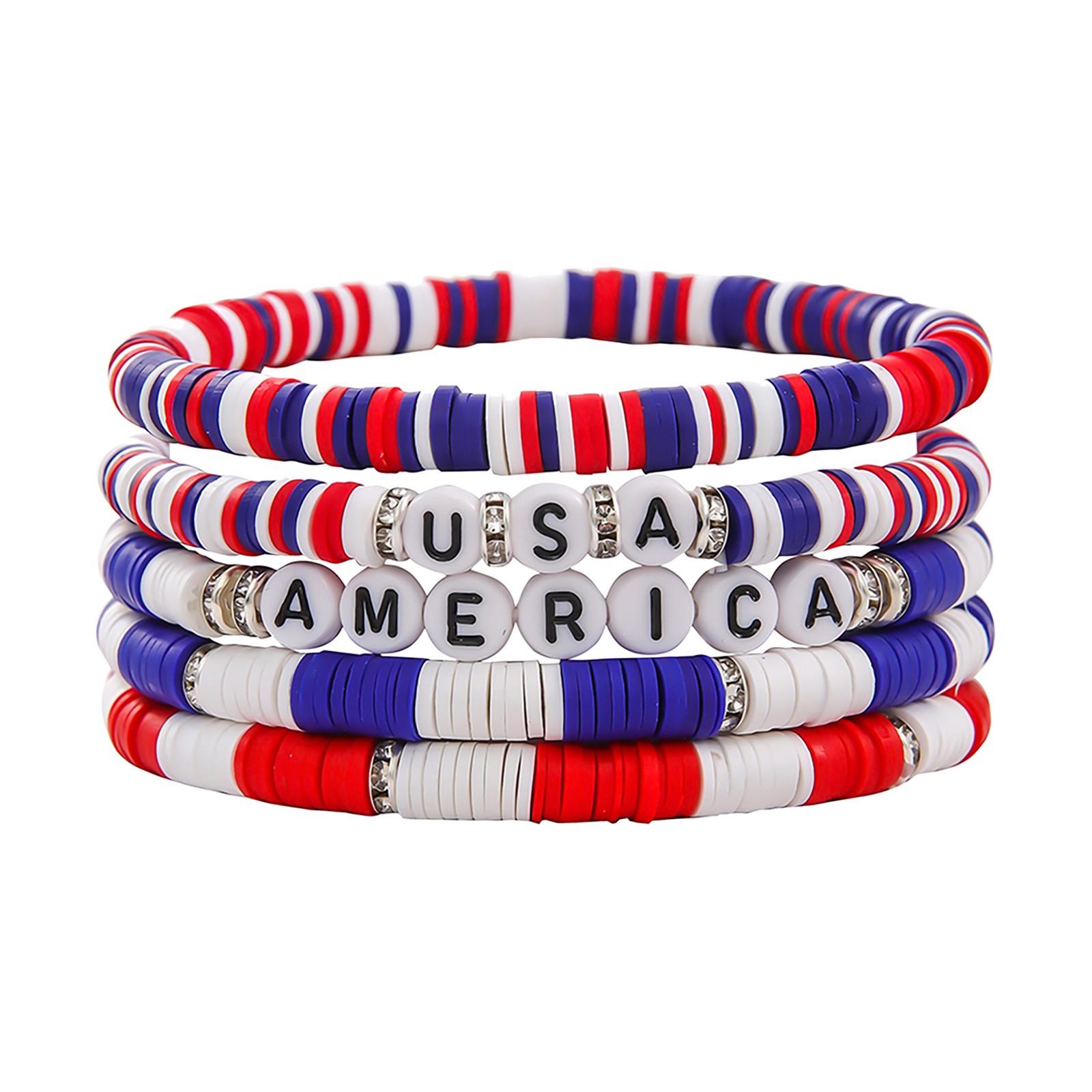 

Мягкий керамический браслет с флагом IndependentDay, многослойный браслет из бисера, тканый браслет ко Дню независимости One Size