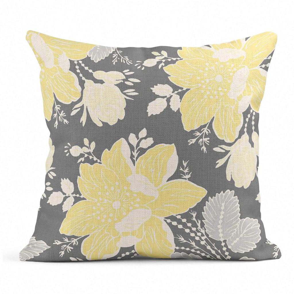 Gray White Yellow Chrysanthemum Flower And Bird Linen Pillowcase Sofa Cushion Cover Home Decoration Can Be For You