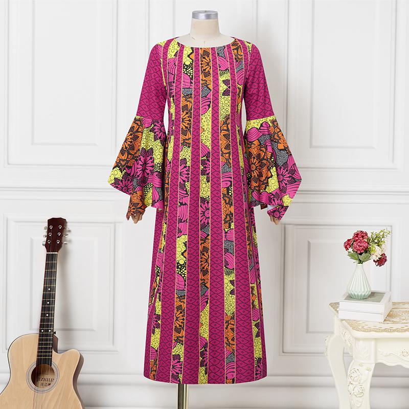 

Oversized Women Long Flare Sleeve Floral Print Casual Loose Maxi Long Dress L