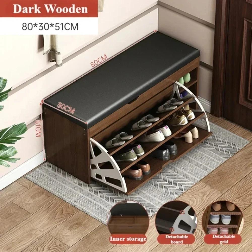 Convenient Shoe Changing Cabinet Integrated Entrance Shoe Bench Simple Solid Wood Shoe Cabinet Multi-layer Simple Shoe Cabinet