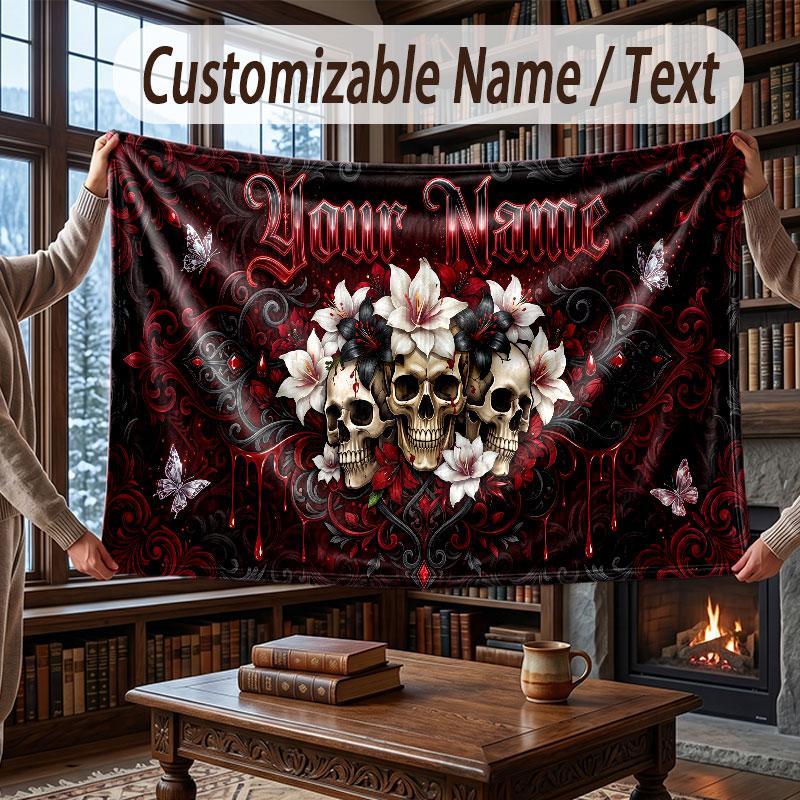 Floral Garden Theme Throw Blanket Custom Name Text Personalized Blanket Soft Cozy Blanket for Home Sofa Bed