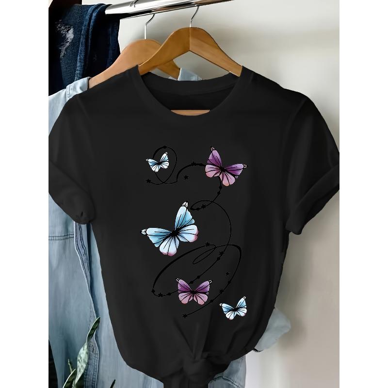 

European Size Women S Summer Fashion Versatile Outdoor Breathable Soft Comfortable Heat-Transfer Printed Short-Sleeved T-Shirt Casual Style 4XL чорний