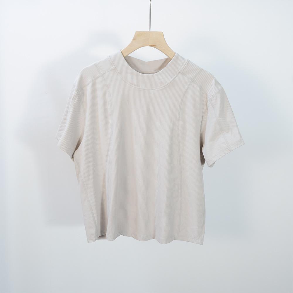 

Женская футболка для йоги в рубчик с круглым вырезом - Дышащая, Высокоэластичная, Спортивная полоска, Короткий рукав Size 8, 120-130 lbs