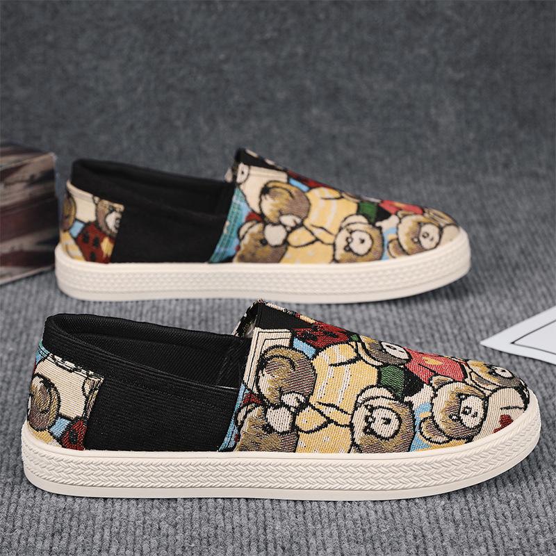 2024 Spring New Shoes for Men Casual Shoes Bear Print Flat Shoes Youth Street Cool Slip-on Loafers