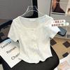 No price reduction #sweet wind niche u-neck short-sleeved t-shirt women's summer new pure desire spice girl slim versatile