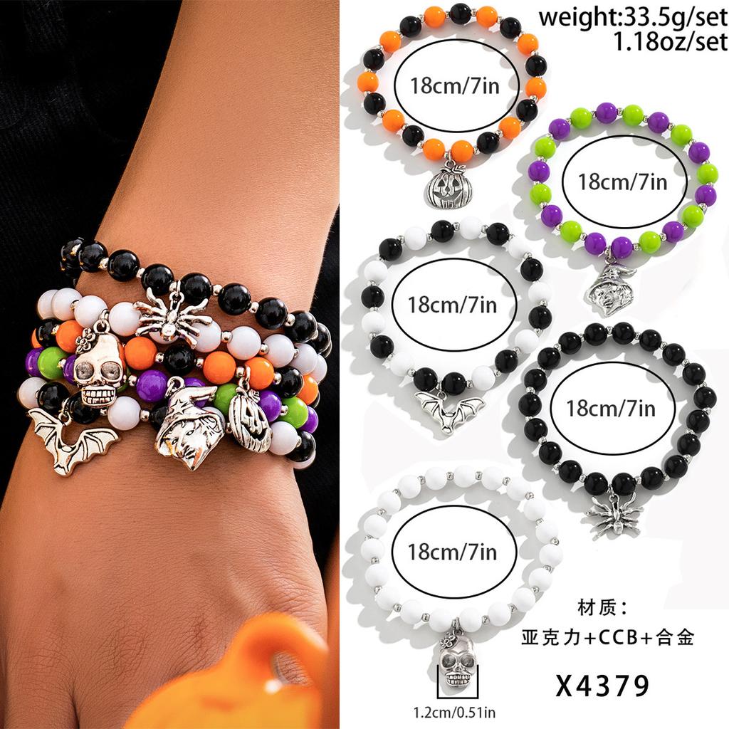 Halloween Skull Pumpkin Bracelet Set Dark Witch Spider Mixed Color Beaded Funny Bracelet
