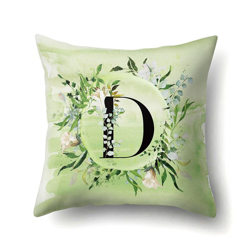 Polyester Pillowcase Car Decoration Small Fresh Green Leaves 26 English Letter Printing Pillow Cushion Cover