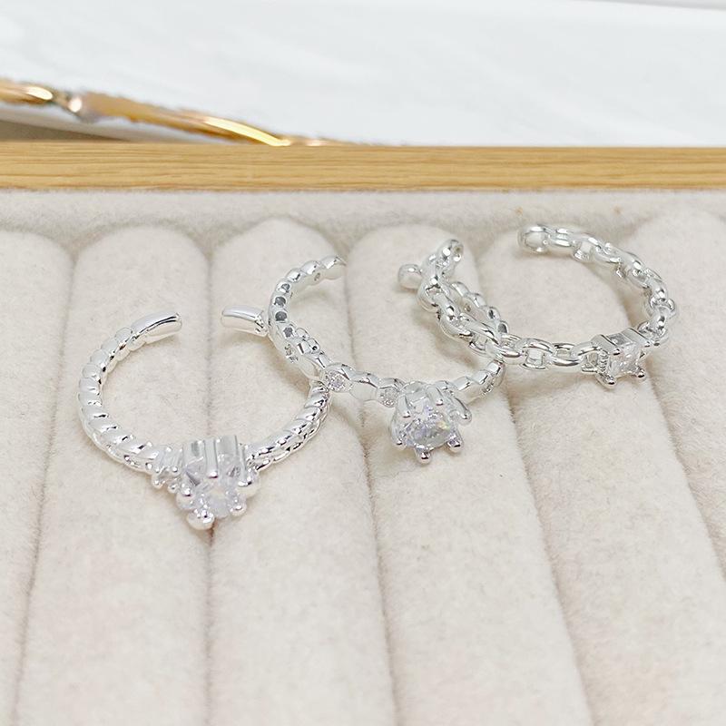 Simple Zircon Diamond Ring Fashion Open Ring Flash Diamond Cold Wind Light Luxury High Sense Ring