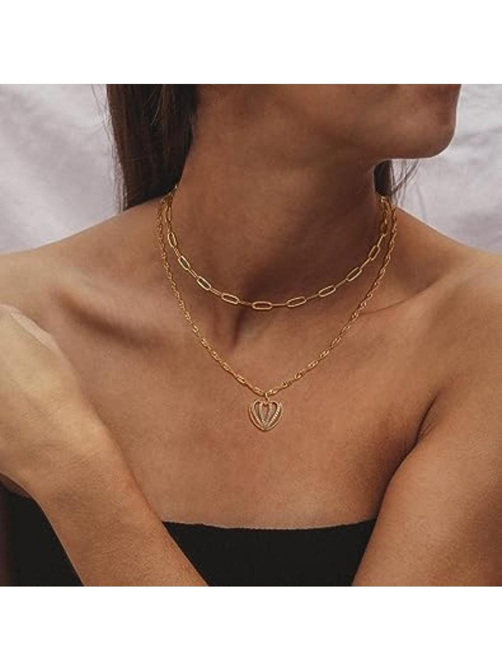 

JMXD-ювелирные изделия Креативное полое ожерелье со стразами в форме любви Женственность Сложенное ожерелье Цепочка на ключицу