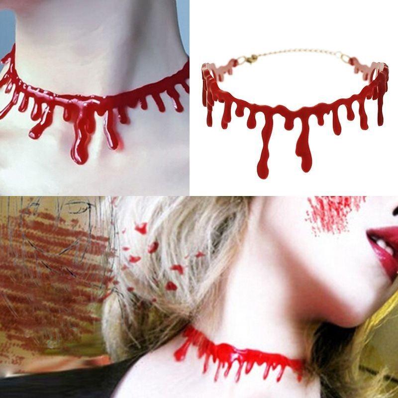 Halloween Vampire Necklace Spooky Gothic Style Plastic Geometric Blood Necklace