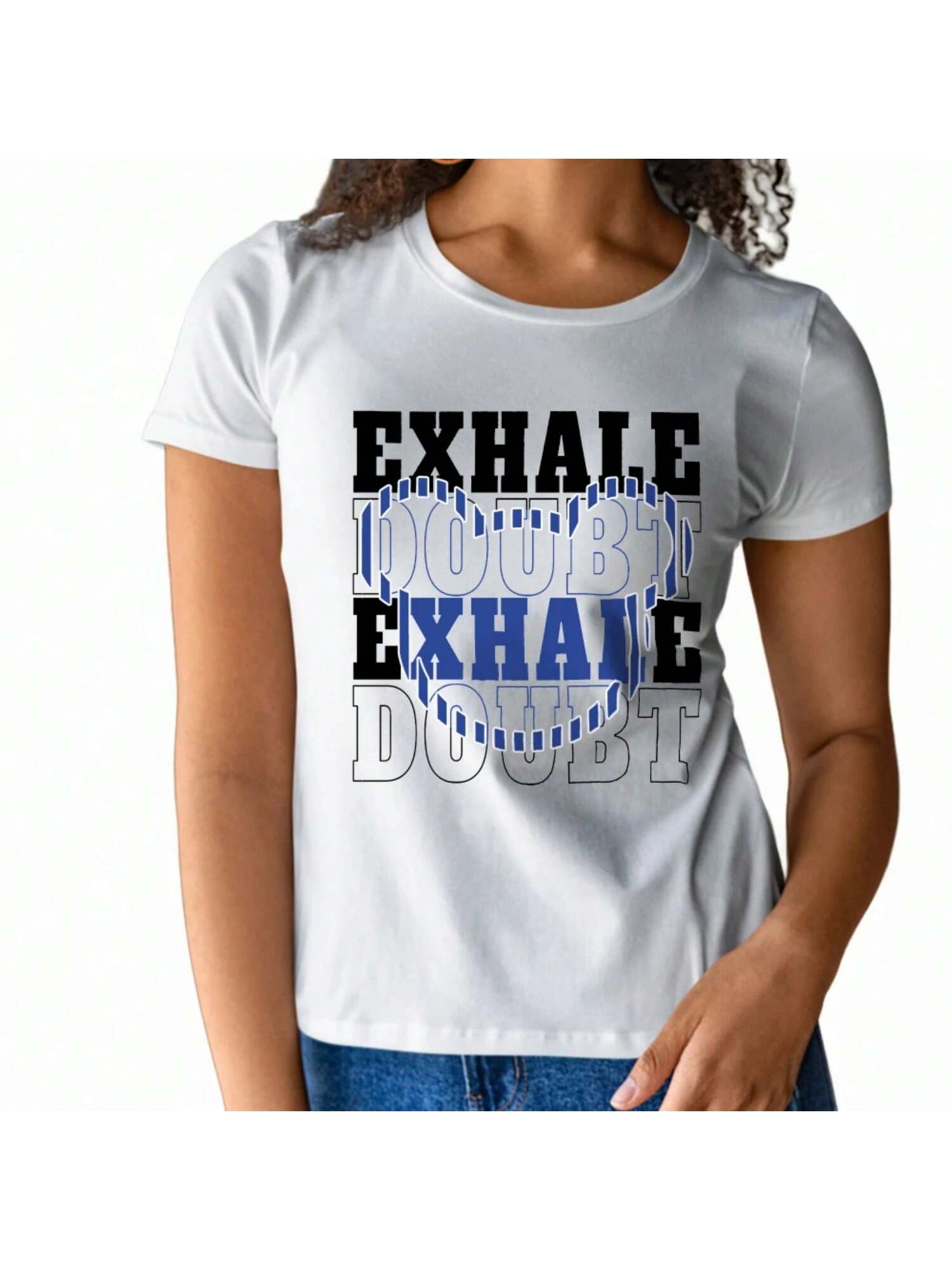 Wounisex Short Sleeve T Shirt Exhale Doubt Design With Bold Typography And Heart Graphic For A Confidence Boosting Summer Look S разноцветный