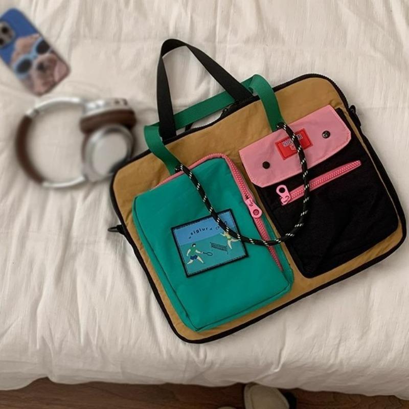 

Женская сумка для компьютера из парусины контрастных цветов, повседневная портативная дорожная сумка большой вместимости 37x31x3cm чёрный