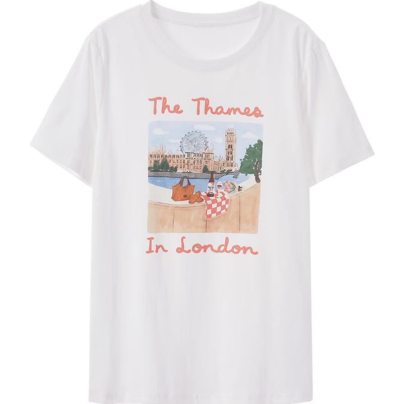 Betu Women s Relaxed Fit Printed Short Sleeve T-Shirt L белый