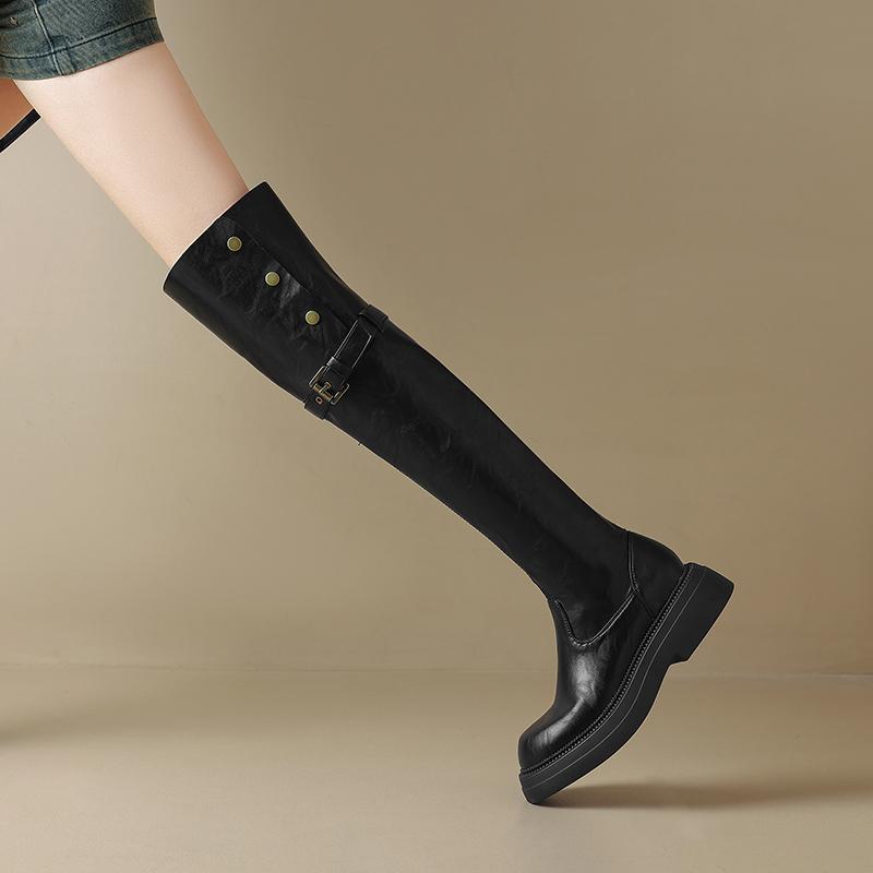 Damen High-Heel Stiefel Herbst und Winter neu dick-absatz große Größe lässige Kniestiefel