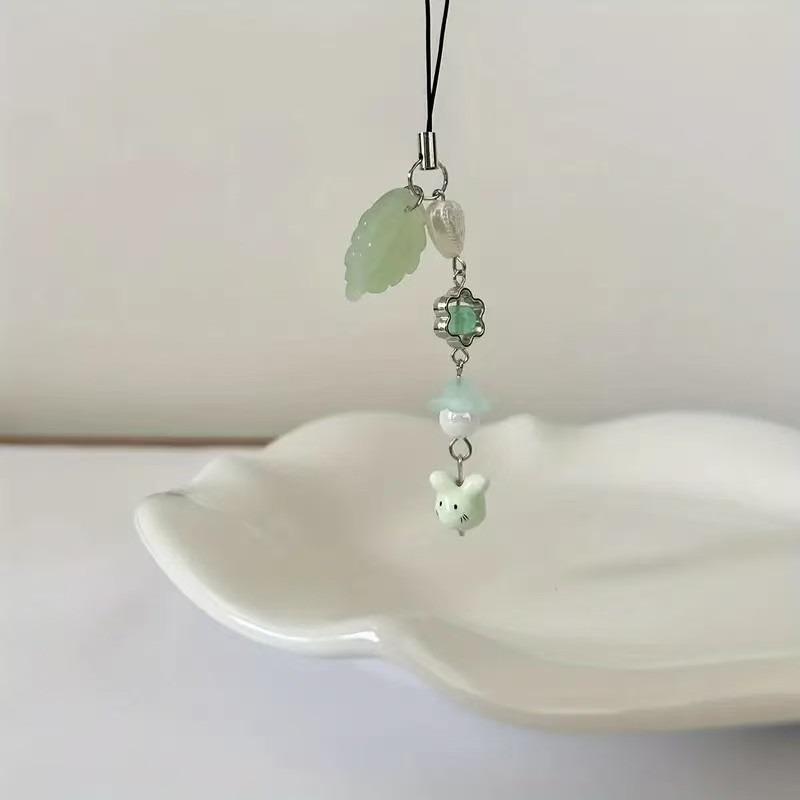 Handmade Four Leaf Clover Beaded Phone Charm Y2K Cute Cat Totoro Keychain Cybercore Cell Phone Chain Pendant Key Ring Bag Decor