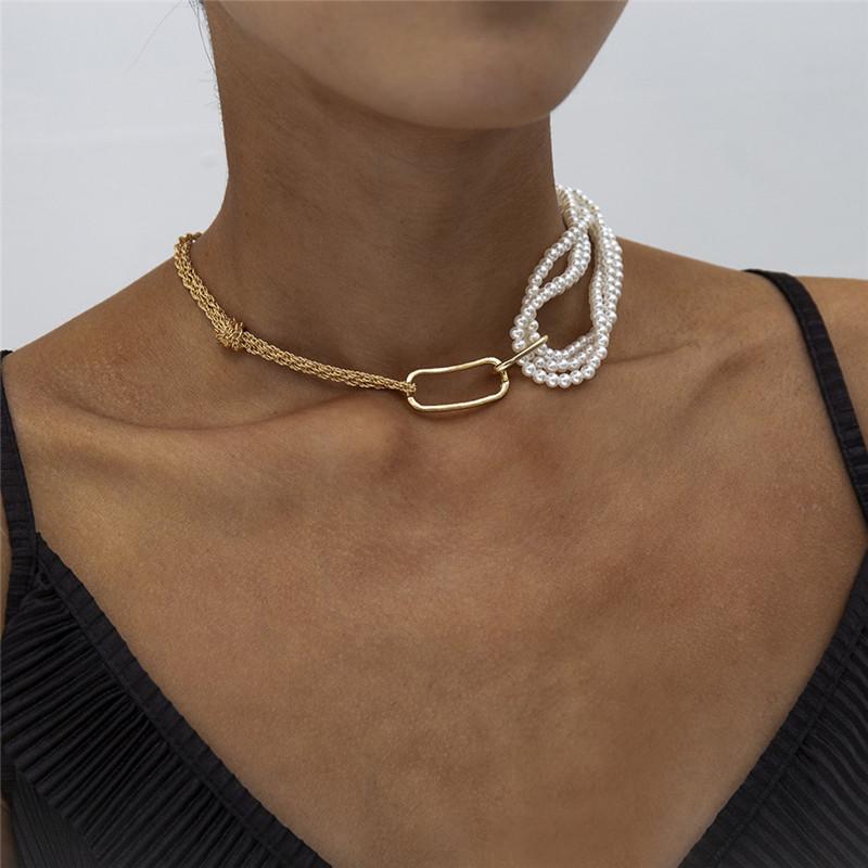 Punk Unique Chunky Thick Twisted Chain Feminine Charm Necklace Neo-Gothic Multilayer Imitation Pearl Pendant Necklace