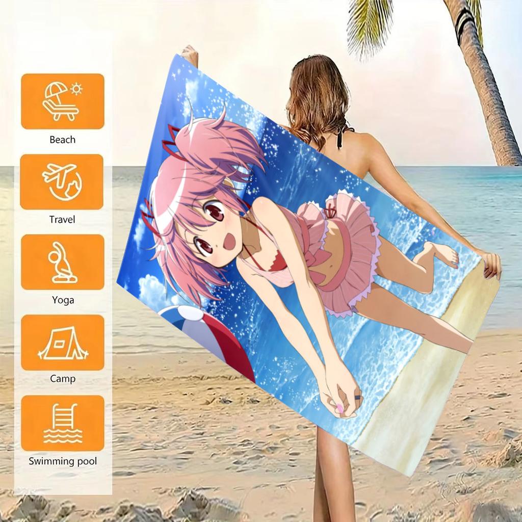 M-Madoka Magica Anime Beach Towel Microfiber Fabric Quick Dry Fitness Sports Towel Suitable For Swimming Pool Beach Accessories
