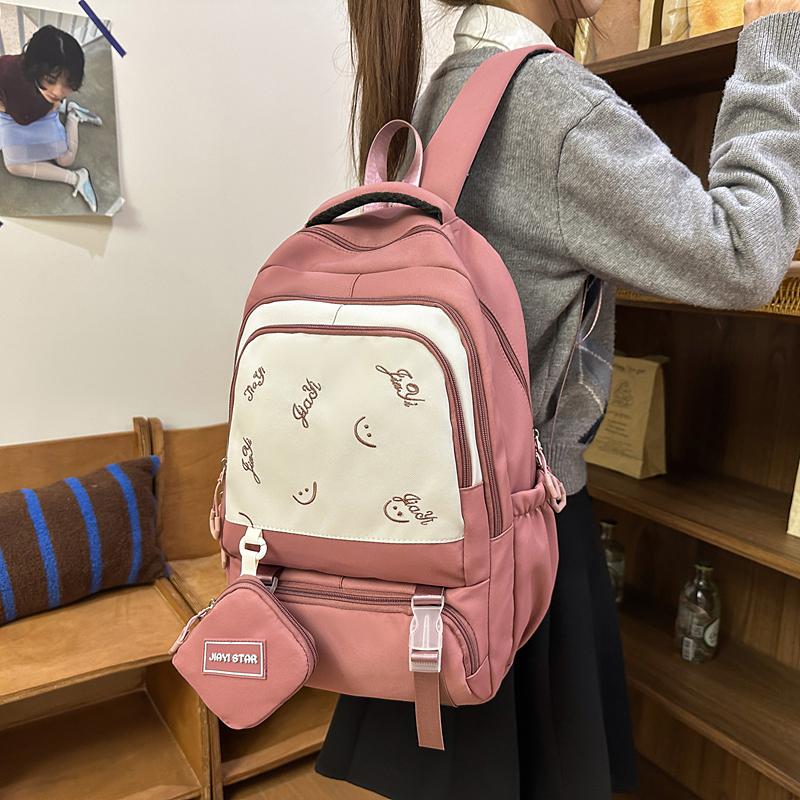 Student Schoolbag Color Contrast Backpack Women's Large Capacity Backpack with Coin Purse