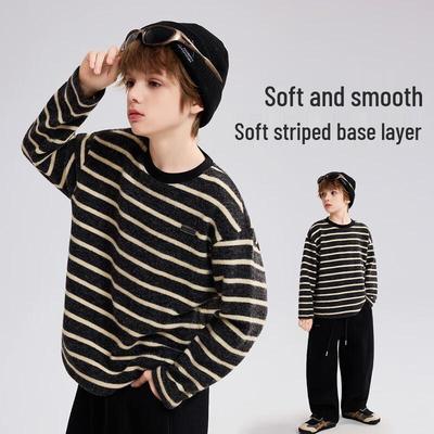 ASK JUNIOR Boys' Autumn Striped Long-Sleeve Crew Neck T-Shirt