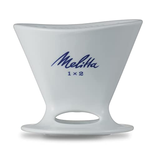 Melitta Coffee Dripper, 2-4 Cup Capacity, Premium Filter, 1x2, Includes Saucer and Measuring Spoon, Made in Japan, Hasami Ware, PF-WH, 1x2, White