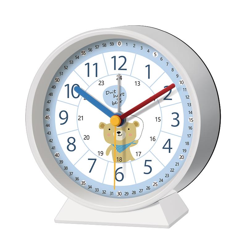 Early Education Desk Clock Needle Display Quartz Alarm Clock Silent Sweep Movement Silent Walking Soft Night Light Metal Frame