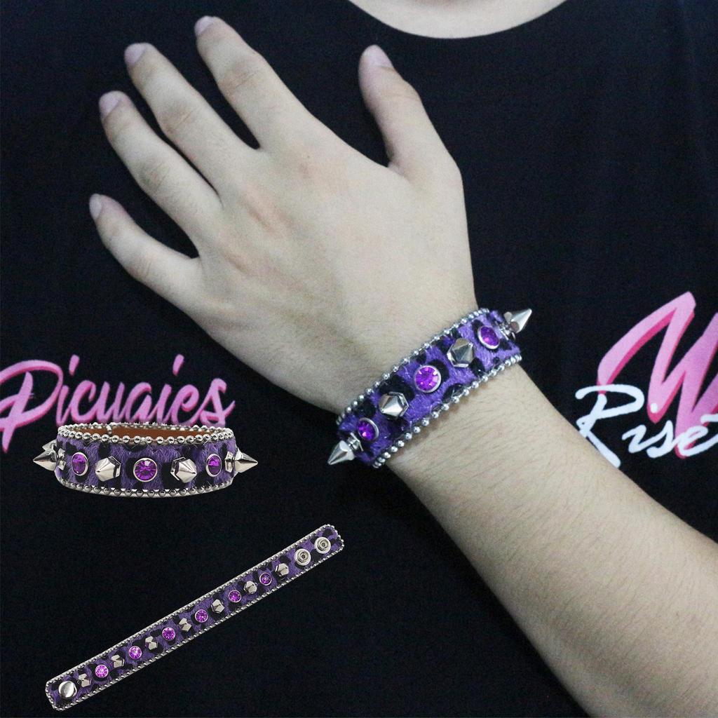 Y2K Gothic Punk Rhinestone Studded Leather Bracelet Wristband