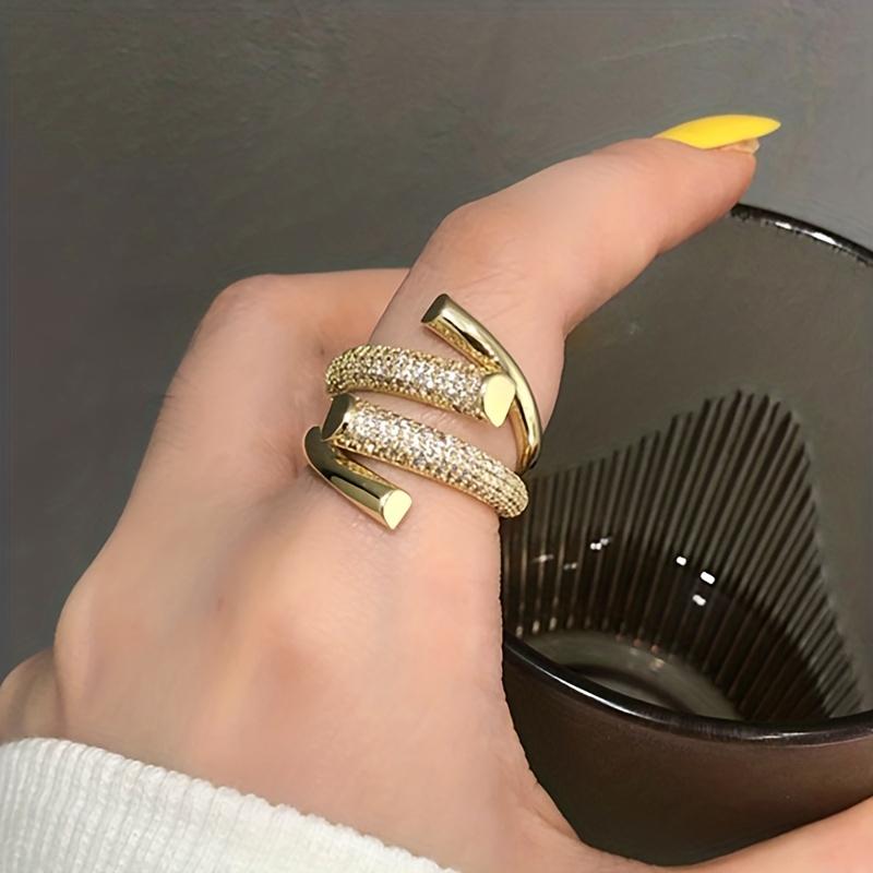 Trendy niche unique design Women's fashion ring set Zirconia open ring small video with the same geometric personalized Women's finger ring shining je