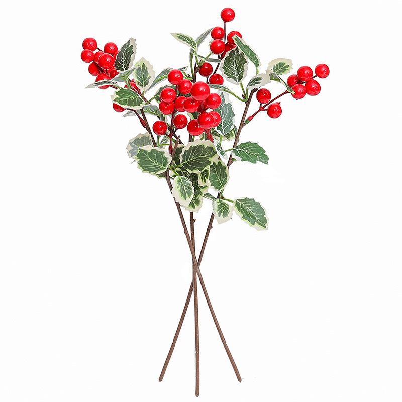 1pc Christmas Decoration Artificial Red Fruit Berry Branches With Leaves New Year Festival Room Ornaments