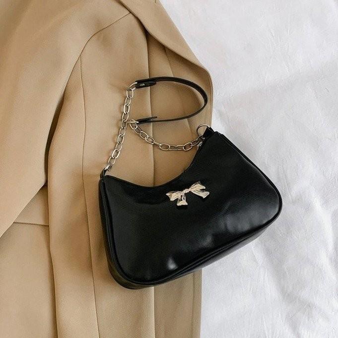 Trendy Soft Polyester Fashionable Women's Handheld Bow Bag With Floral Elements