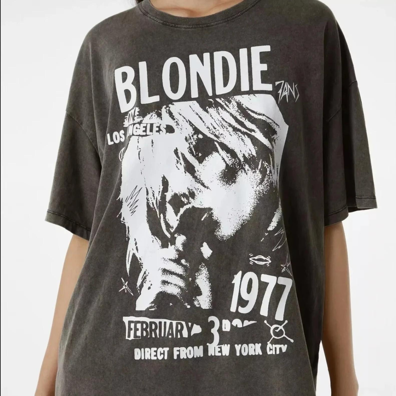

2026 Футболка Blondie Блондинка Черный Короткий рукав Хлопковая футболка Мужская Женская Летние Короткие рукава Та же Уличная одежда Ретро Уличный Y2K Топы 4XL