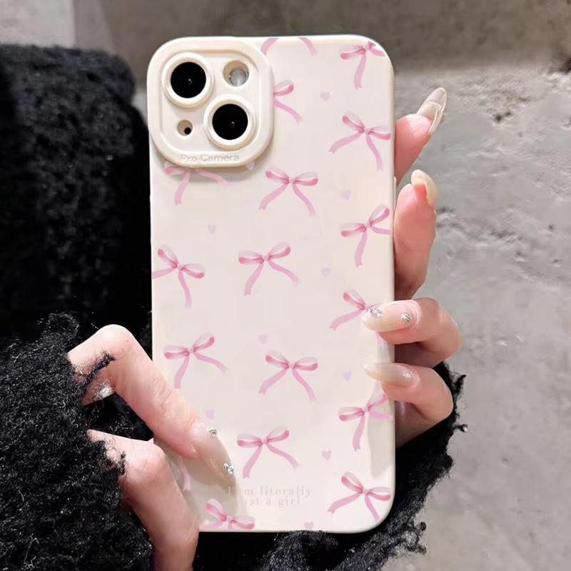 Cute Pink Heart Bow Pattern Phone Case For iPhone 17 Pro Max 16 Pro 15 14 13 Mini 12 11 Pro Max 16E 17Air XS X X Silicone Cover