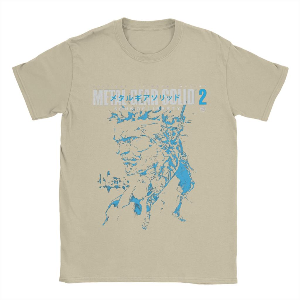 Men T-Shirts Metal Gear Solid 2 Vintage Pure Cotton Tee Shirt Short Sleeve Snake and Raiden Cover T Shirts Collar Tops Unique