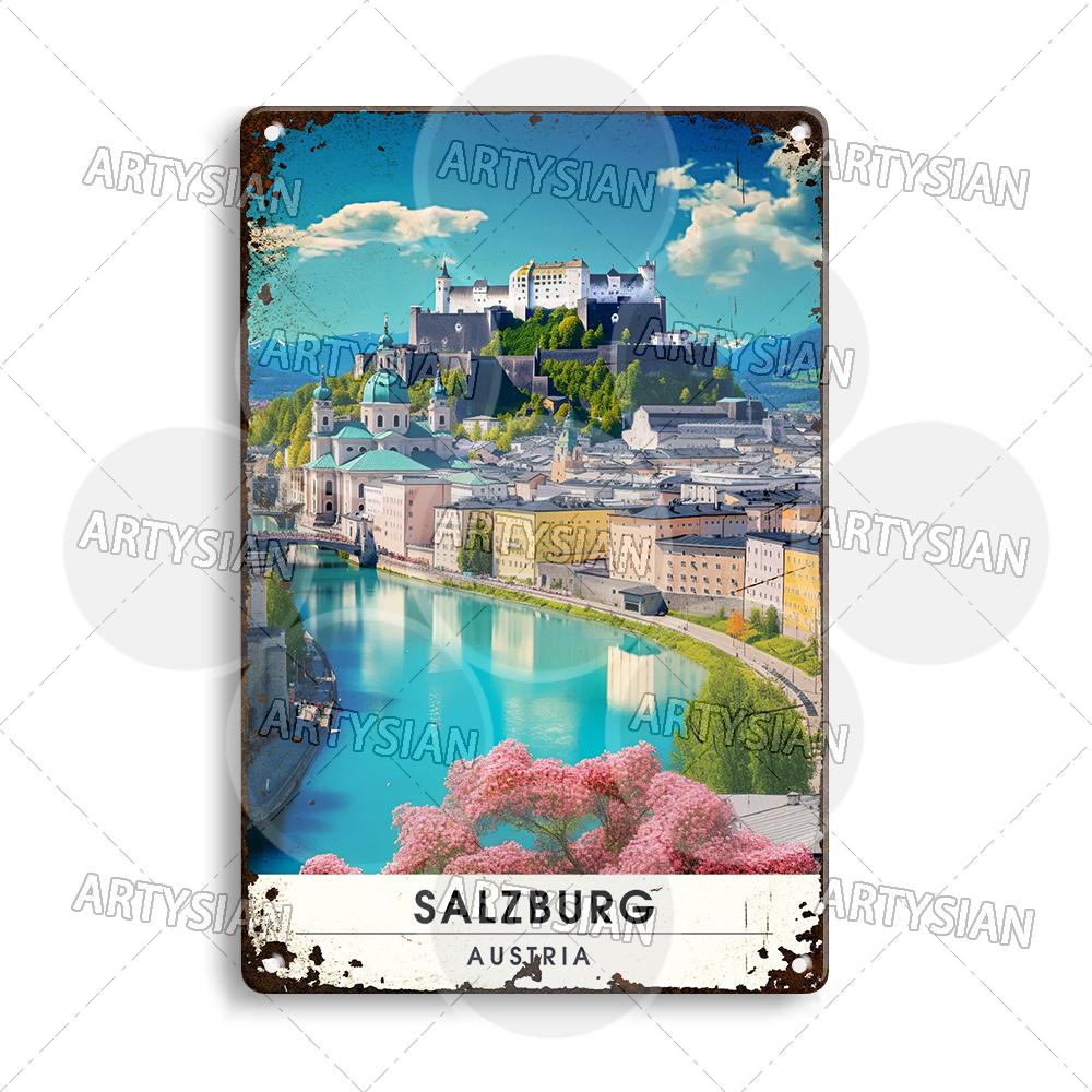 

European Austria Germany Travel Cityscape Metal Sign Munich Vienna Berlin Cologne Salzburg Metal Plaque 20x30cm