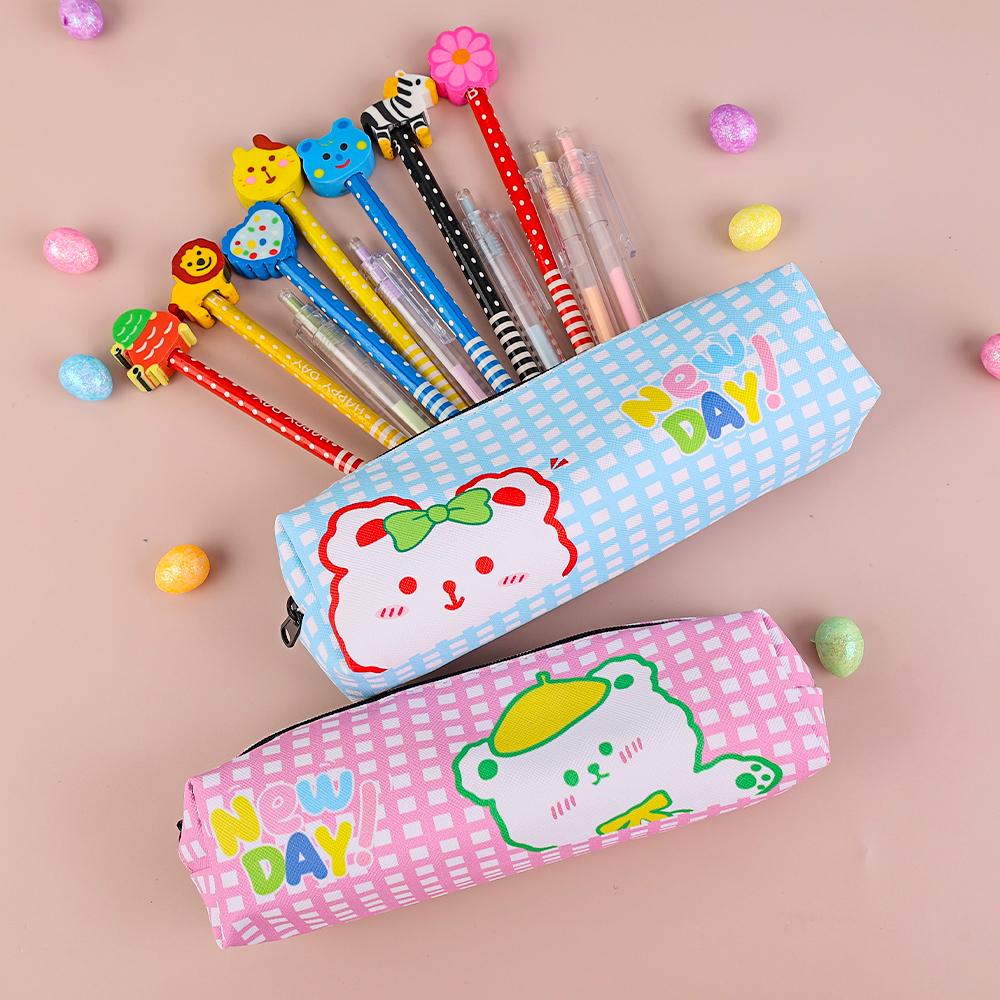 1PCS Cartoon Square Bear PU Pencil Pouch
