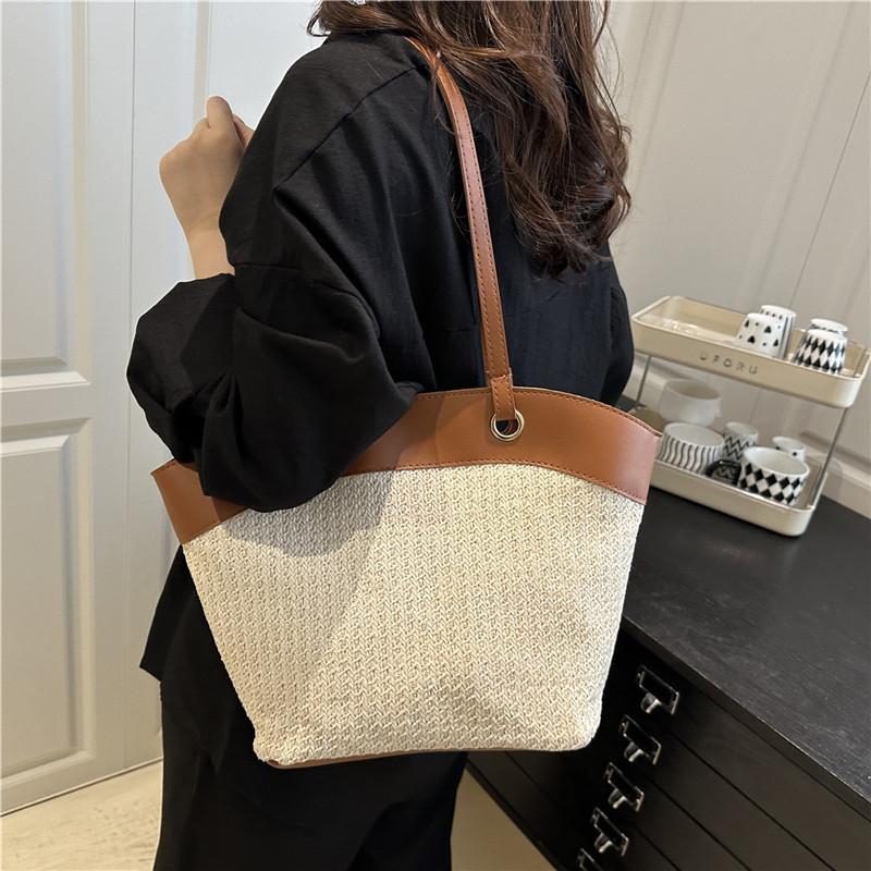 Strohtasche Damen Urlaub Strand Lässig Vielseitig Französisch Retro Gemüsekorb Umhängetasche Modetrend Gewebte Tasche