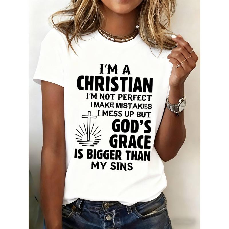 

Women s I m a Christian Christian Faith T-Shirt Cross Graphic Print 100% White Crew Neck Short Sleeve Casual Church Tee S белый